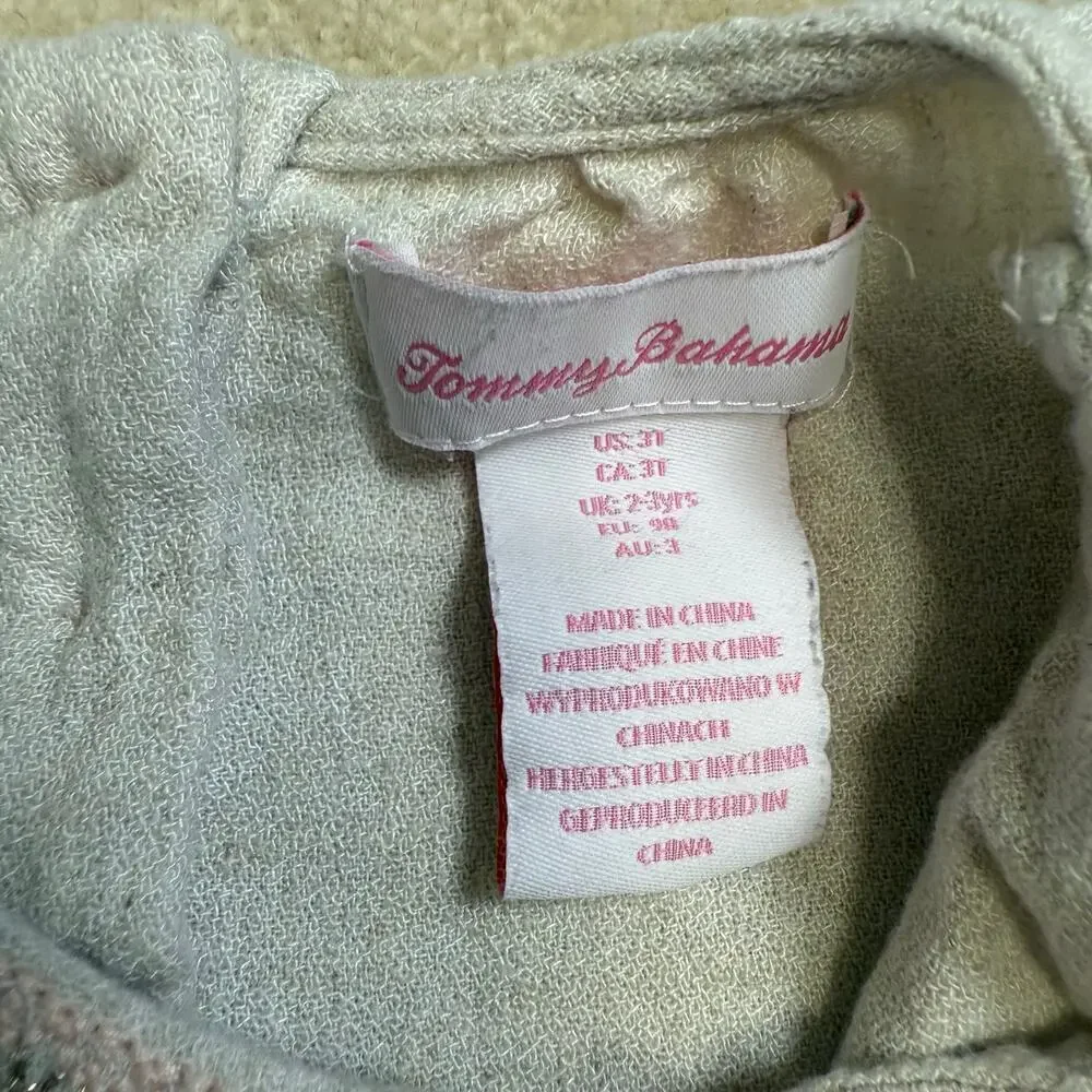 Tommy Bahama Toddler Boho Linen Blend Dress Tassel Neck Embroidered Hem Size 3T